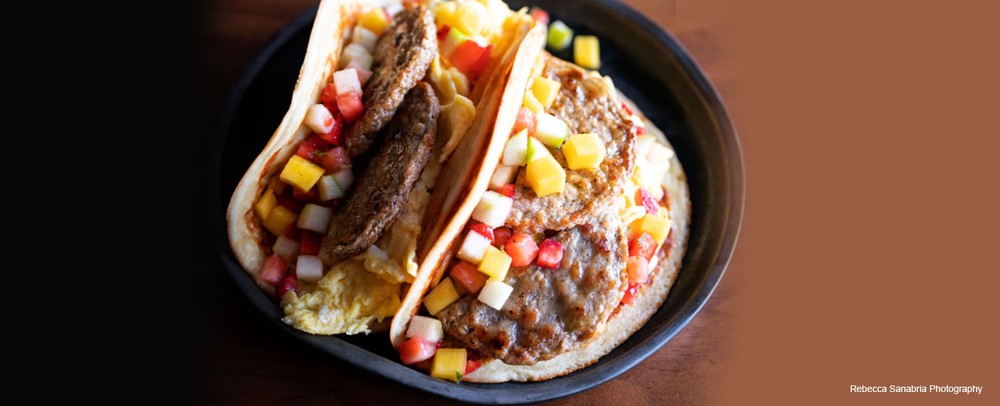 Pancake Tacos With Chicken And Maple Sausage Patties And Fruit Salsa